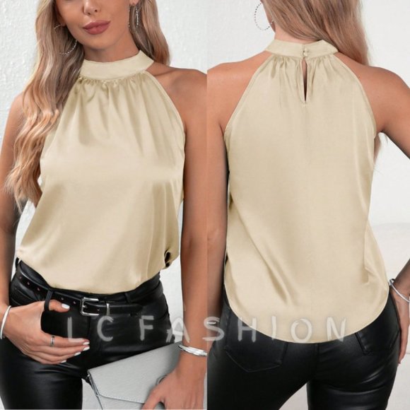 LC FASHION Tops - Halter Neck Satin Top, Tank tops for women, Satin Blouse